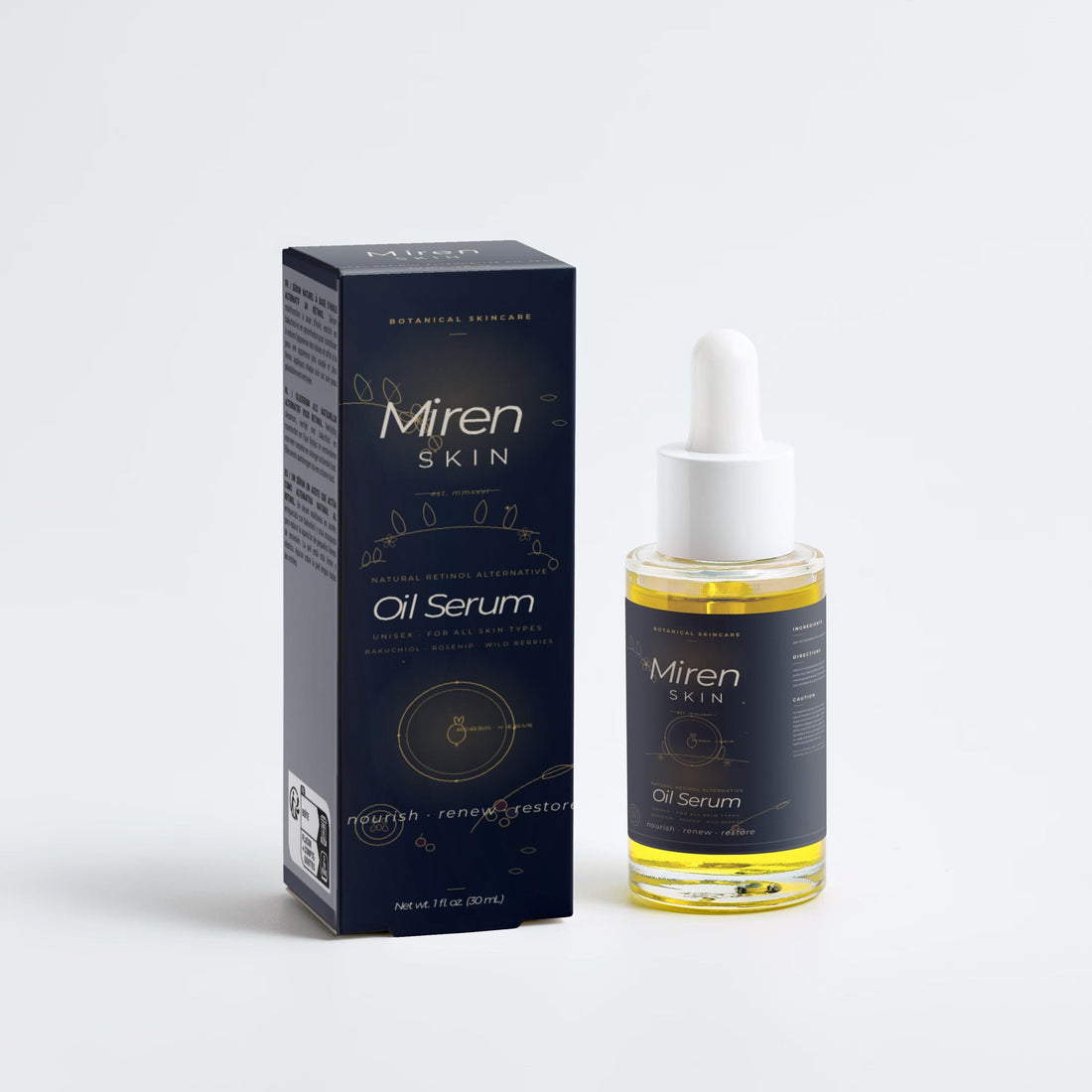 MirenSkin Bakuchiol Night Serum dropper bottle
