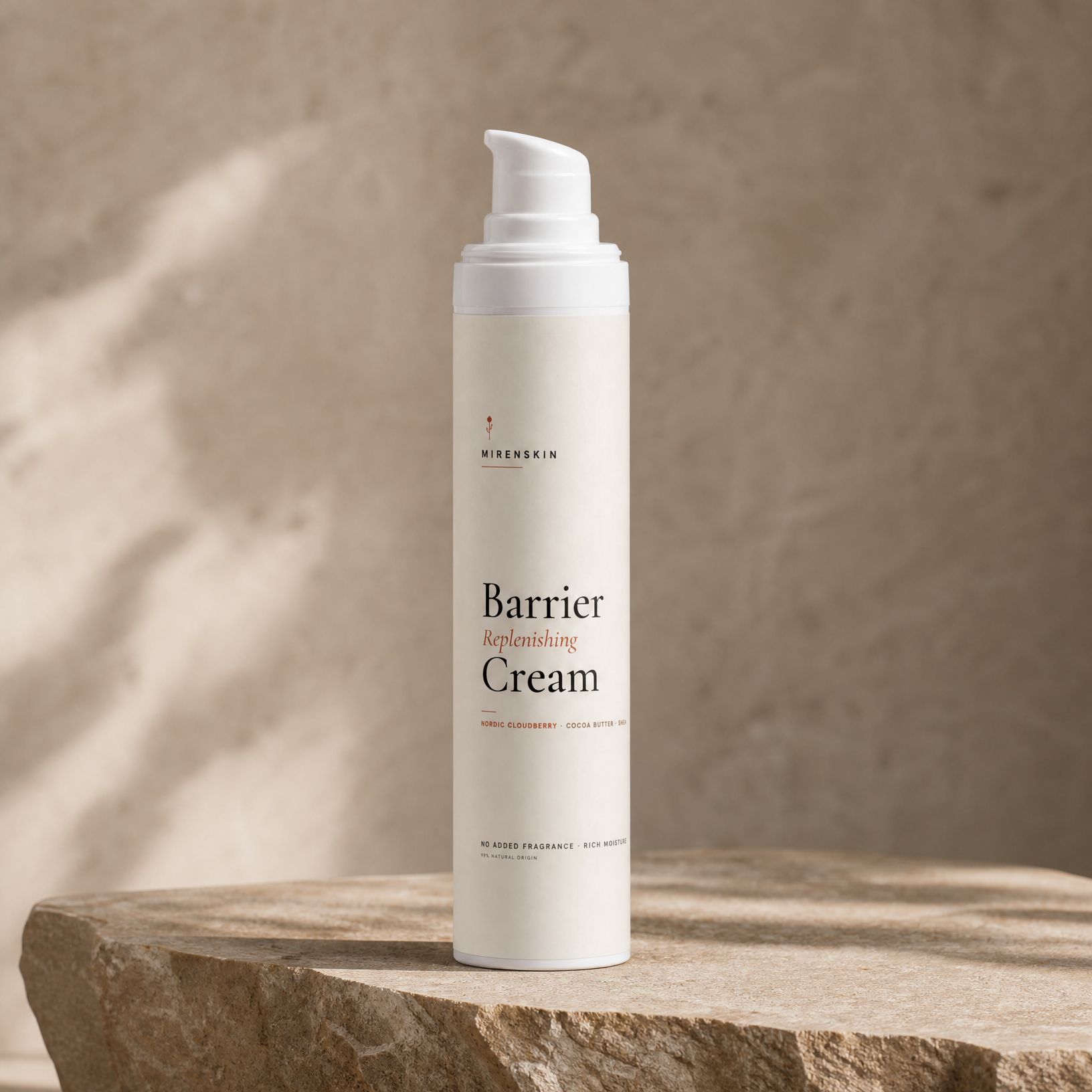 MirenSkin Barrier Replenishing Cream on natural stone