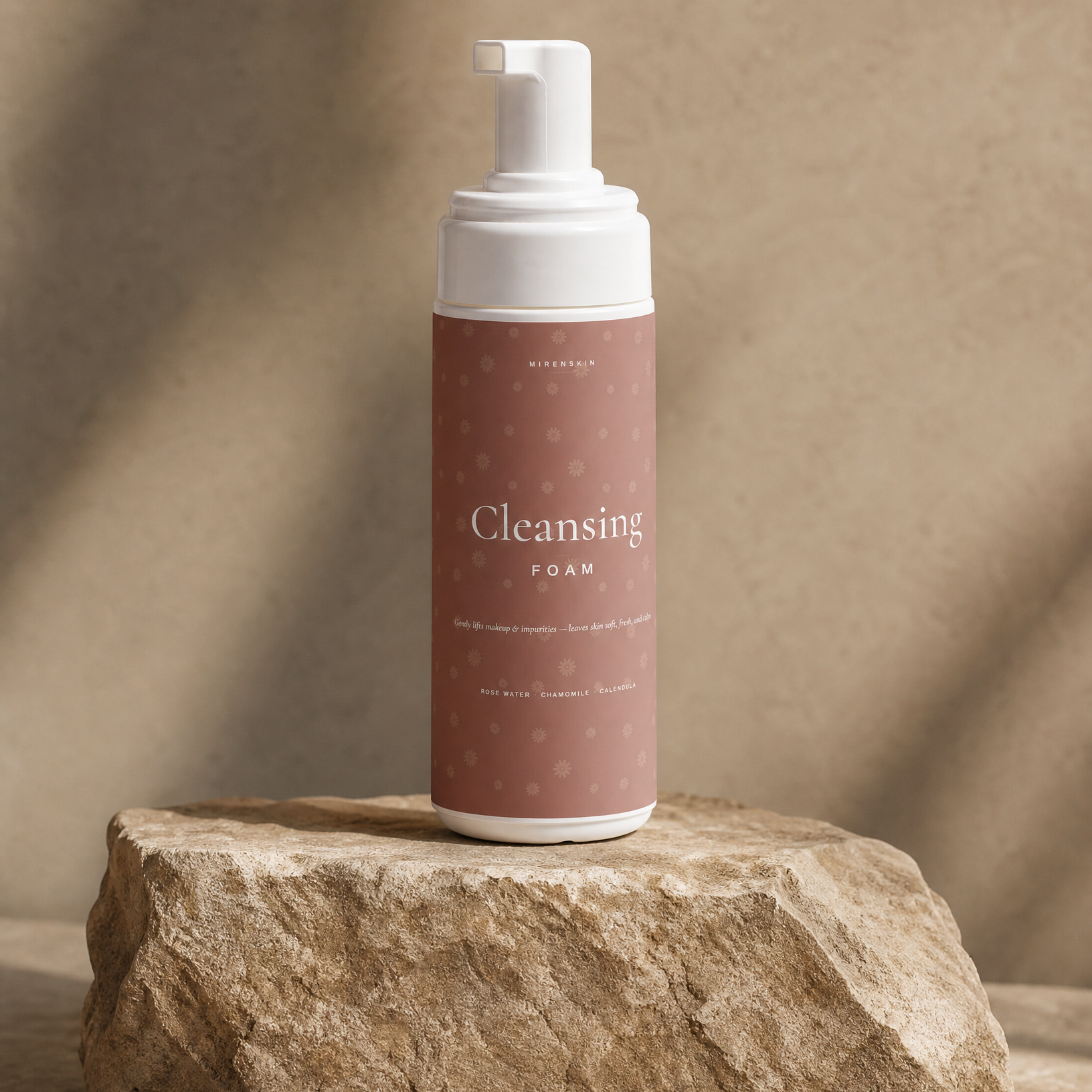 MirenSkin Cleansing Foam on natural stone