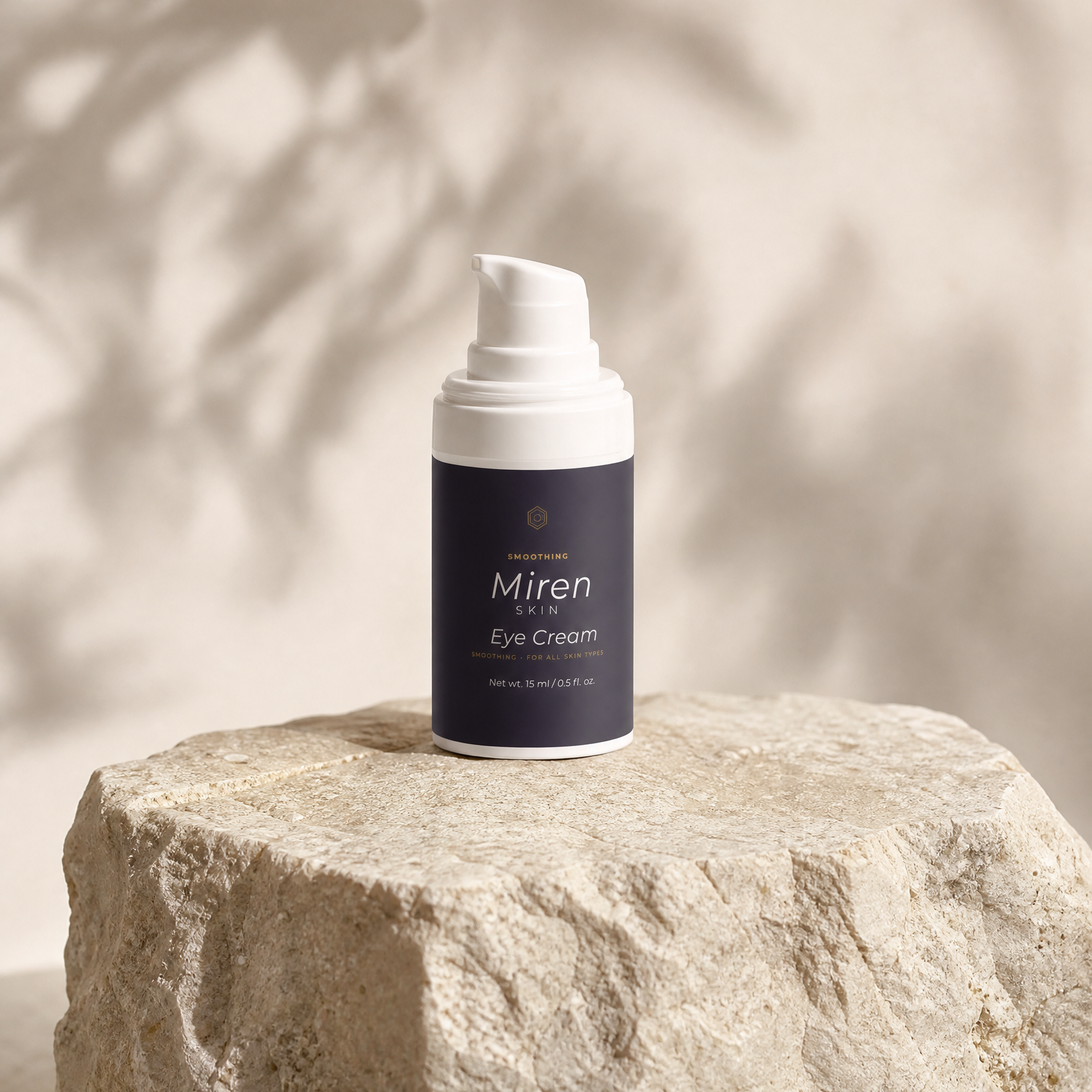 MirenSkin Anti-Age De-Puffing Eye Cream on natural stone