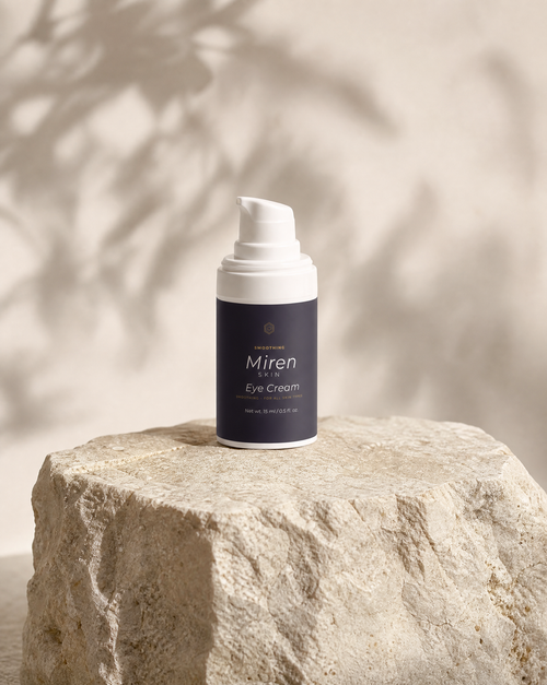 MirenSkin Anti-Age De-Puffing Eye Cream on natural stone