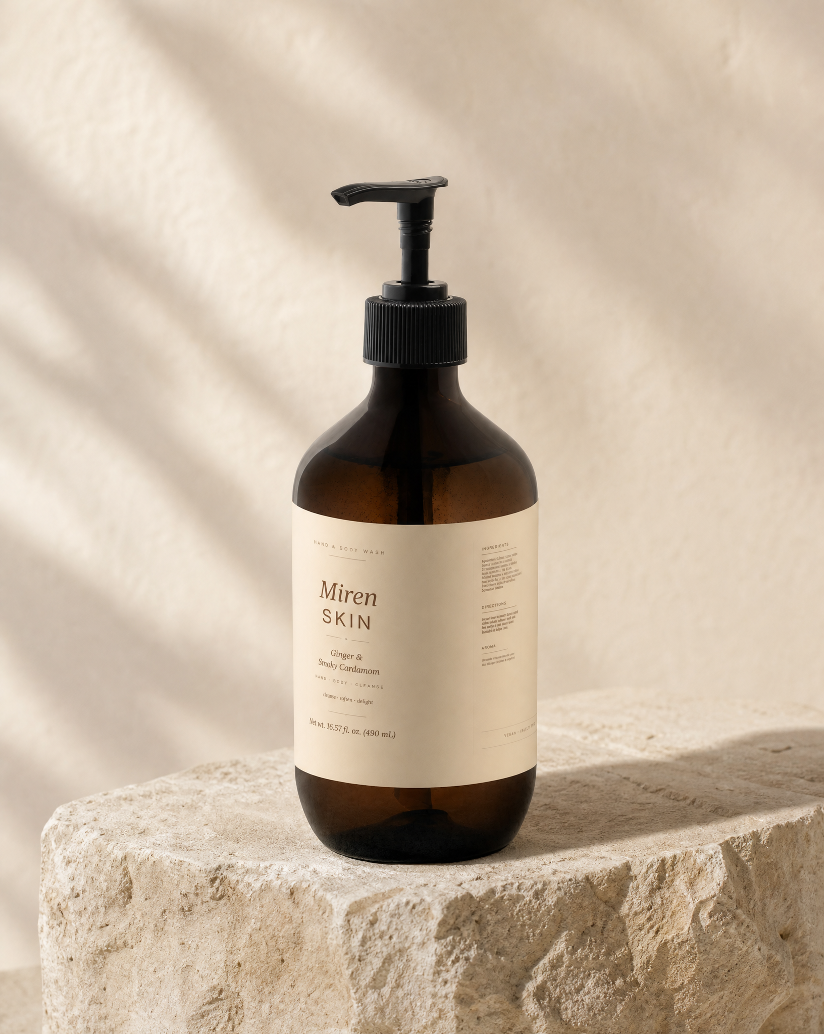 MirenSkin Ginger & Smoky Cardamom Hand & Body Cleanser on natural stone
