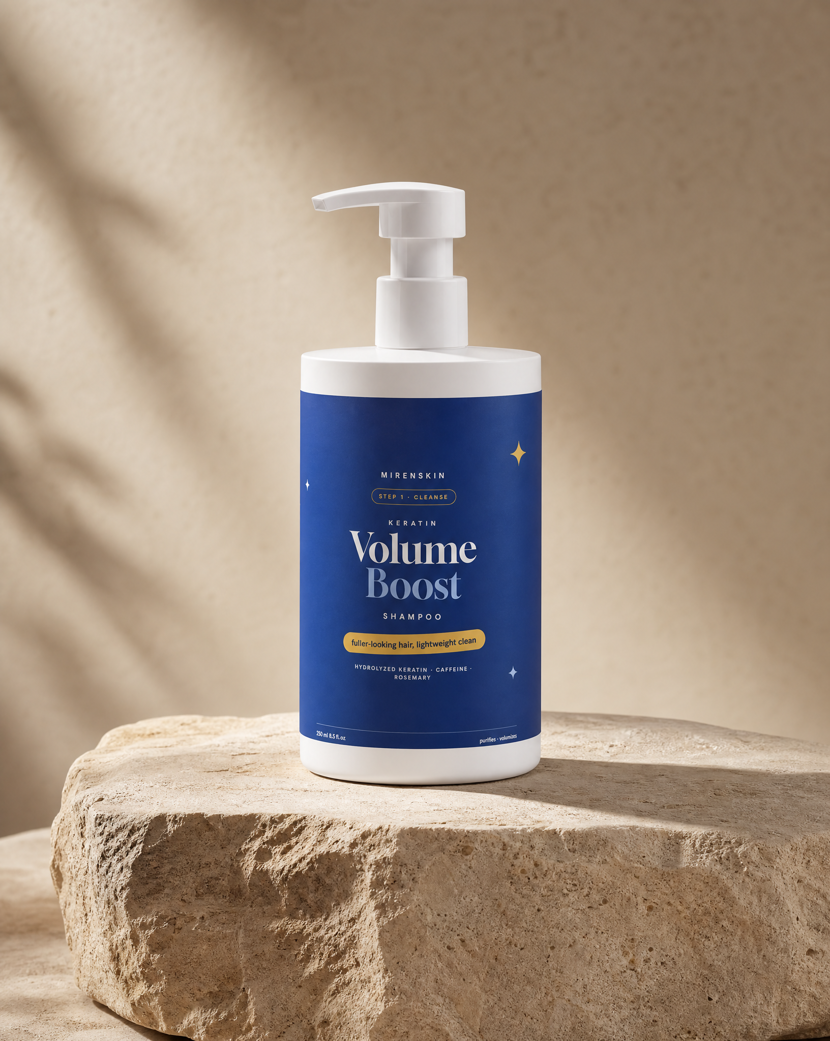 MirenSkin Keratin Volume Boost Shampoo on natural stone