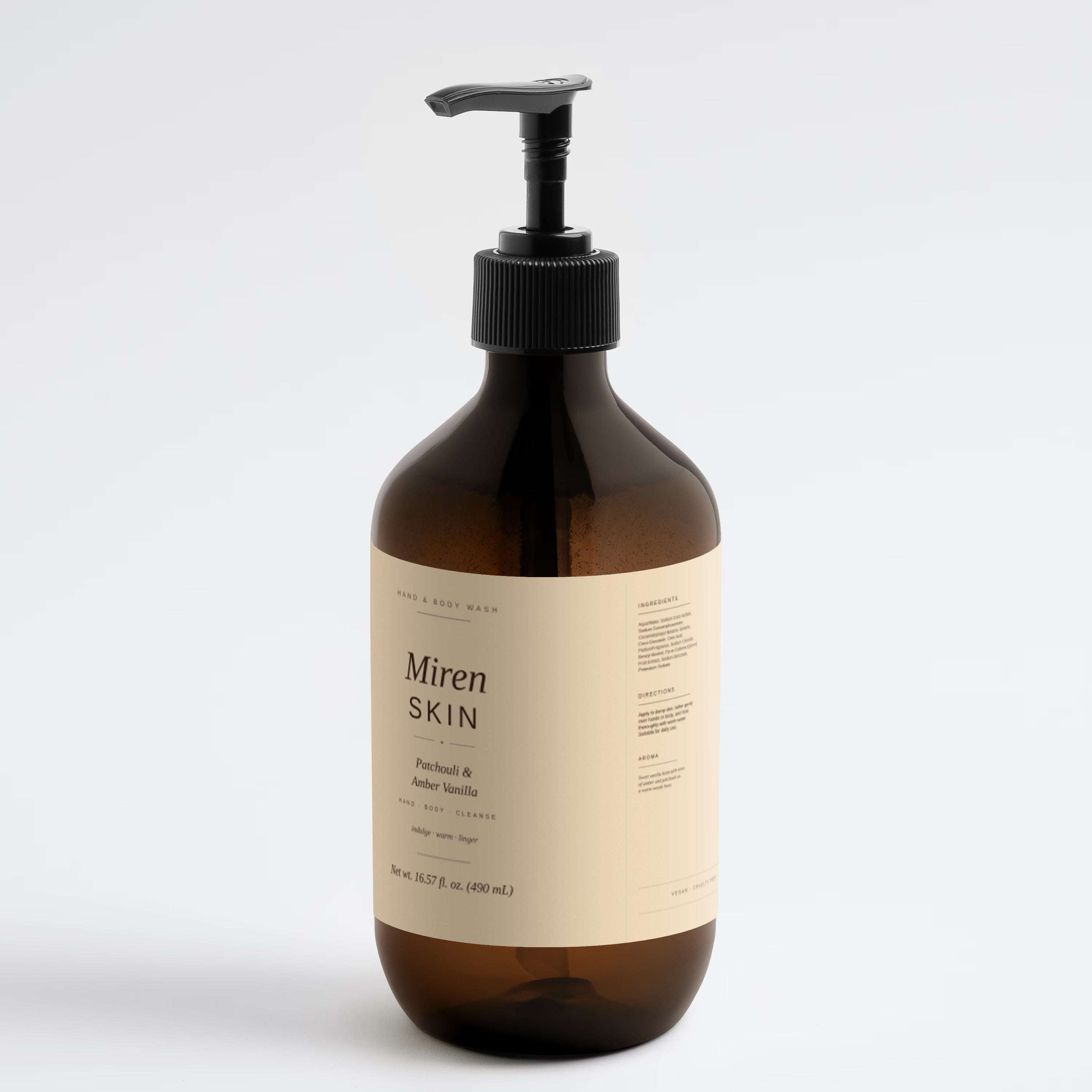 MirenSkin Patchouli & Amber Vanilla Hand & Body Wash bottle