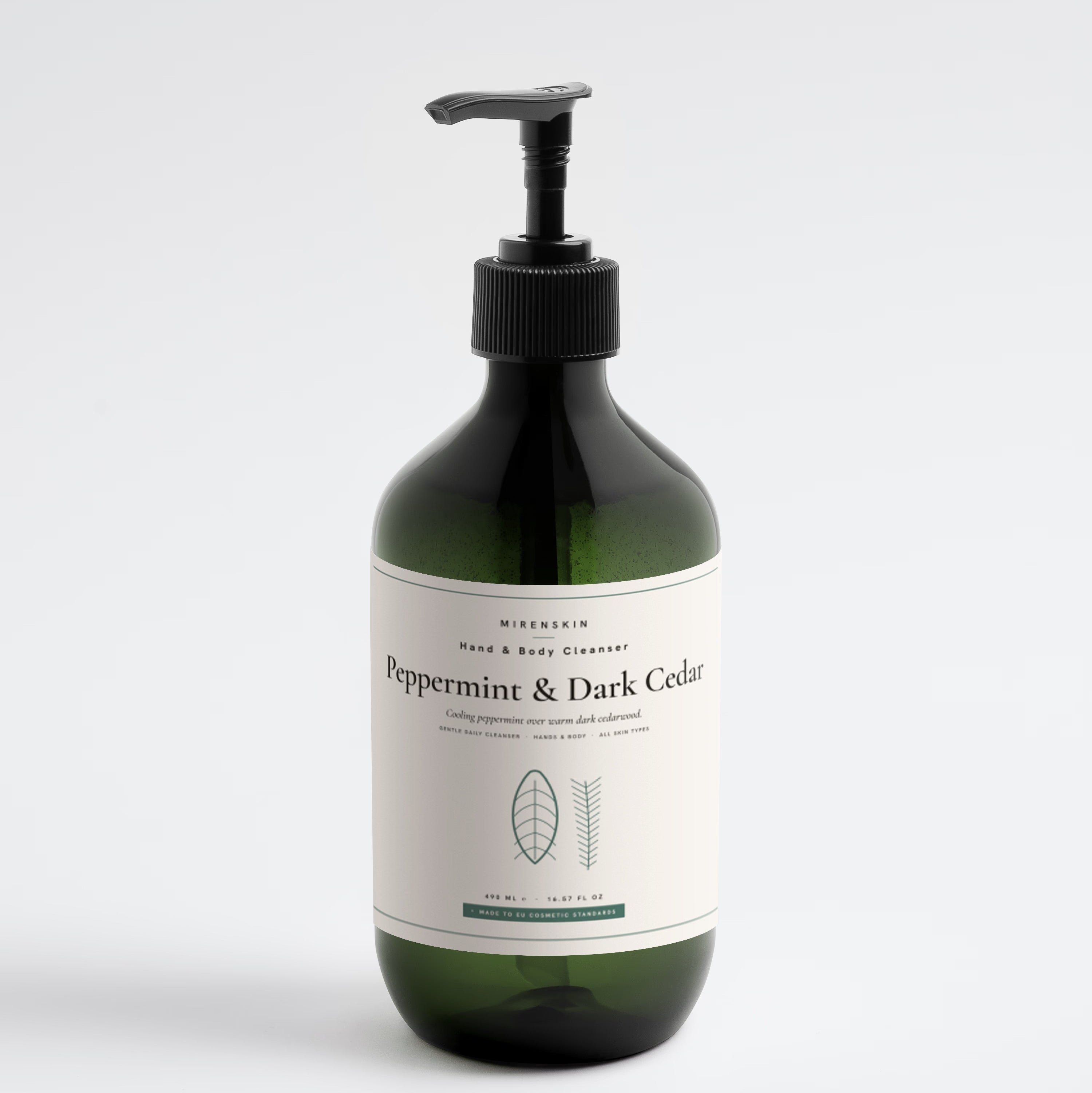 MirenSkin Peppermint & Dark Cedar Hand & Body Cleanser bottle