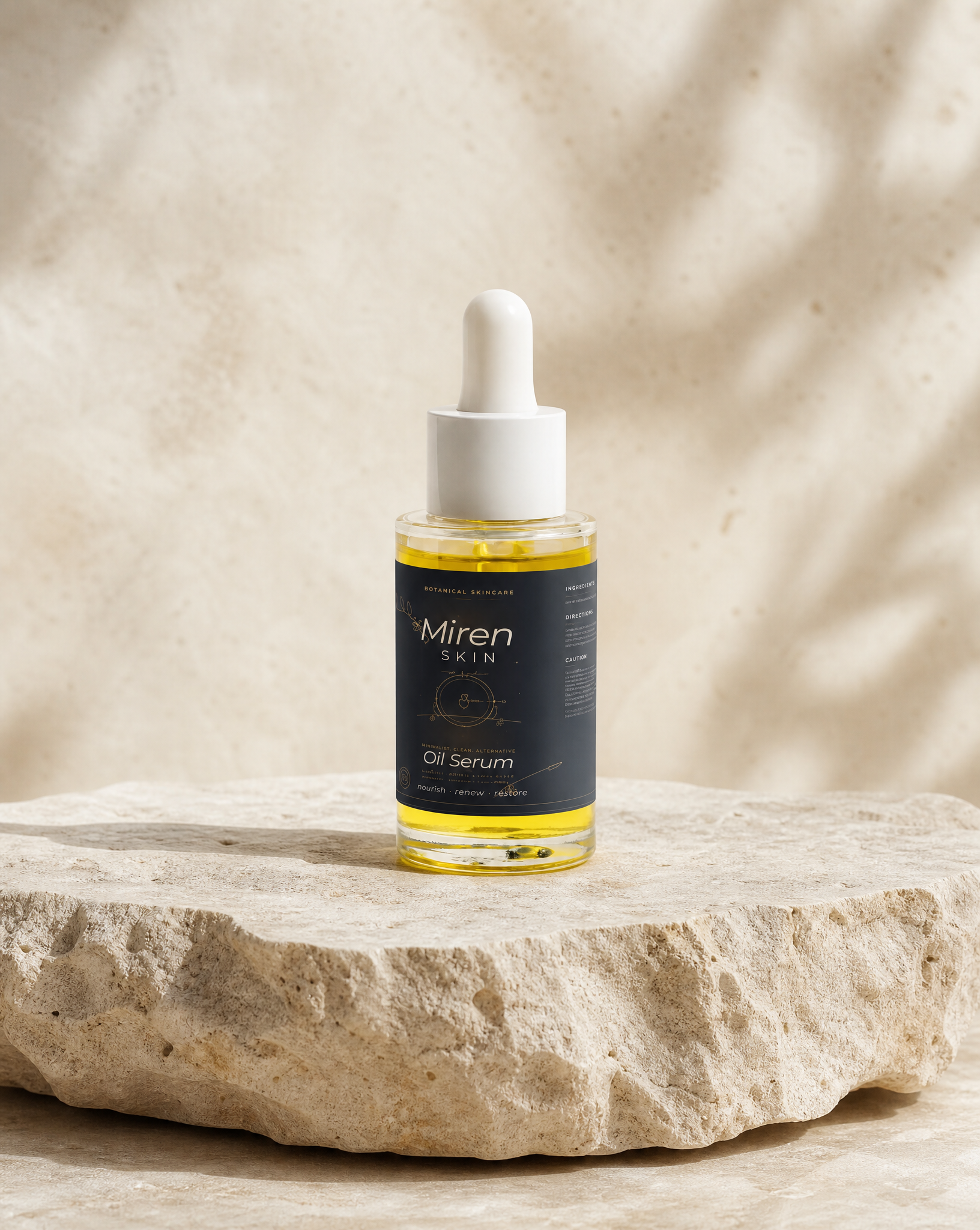 MirenSkin Natural Retinol Alternative Oil Serum with bakuchiol on natural stone