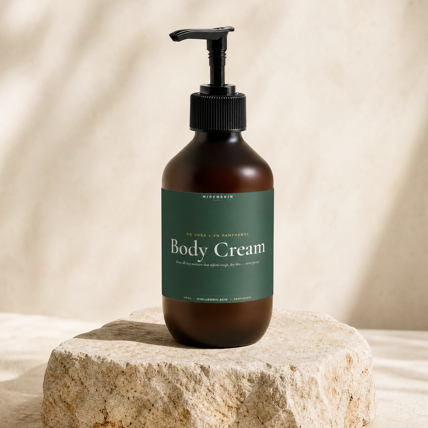 MirenSkin Urea & Panthenol Body Cream on natural stone