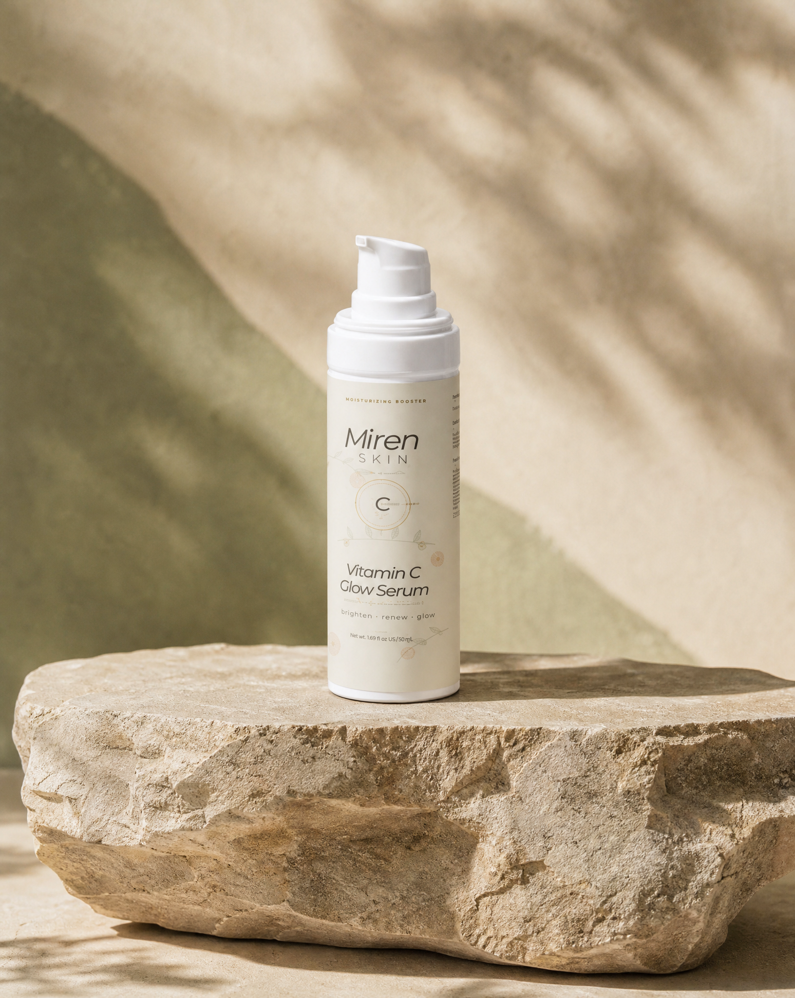 MirenSkin Vitamin C Glow Serum on natural stone