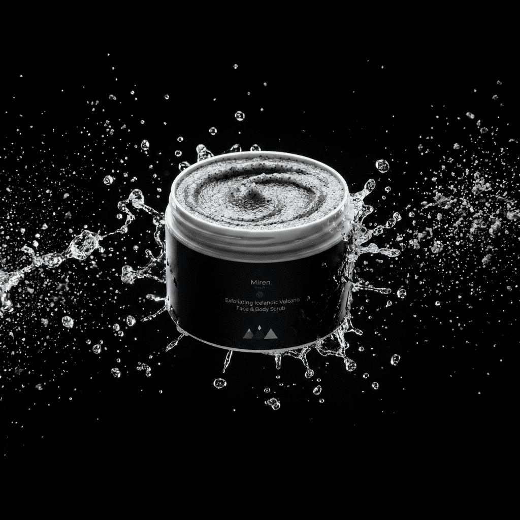 Volcanic sand face and body scrub texture — fine mineral exfoliant grains
